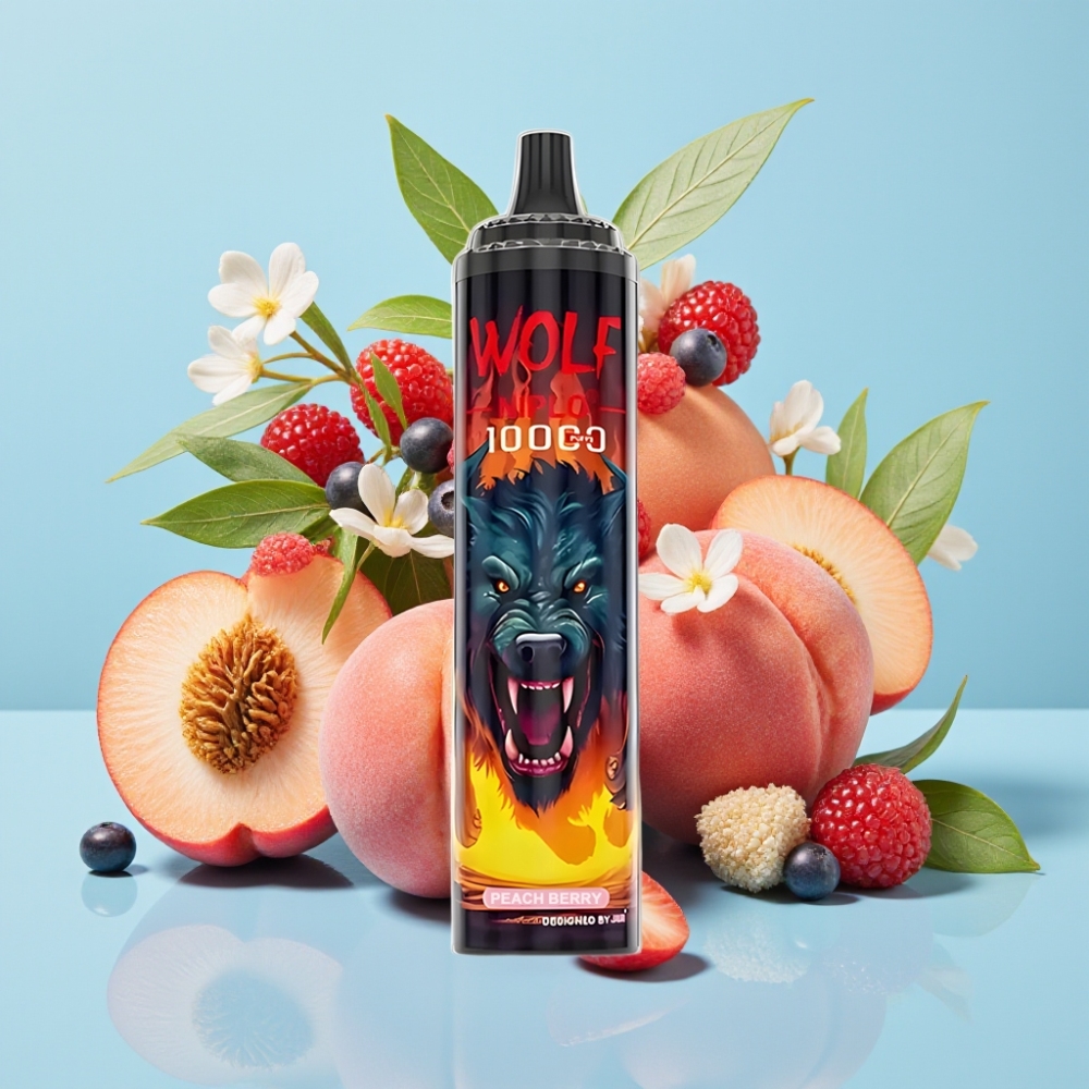 JNR Wolf Niplo 10000 Puffs - Bobina Mesh 1.0 Ohm - Durazno y Baya - Carga Rápida Type-C