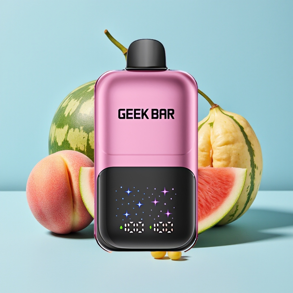 GEEK BAR 2GO Pantalla Grande Interactiva 50000 Caladas 20ml Dual Tanque 5 Nicotina Sabor Durazno Sandía