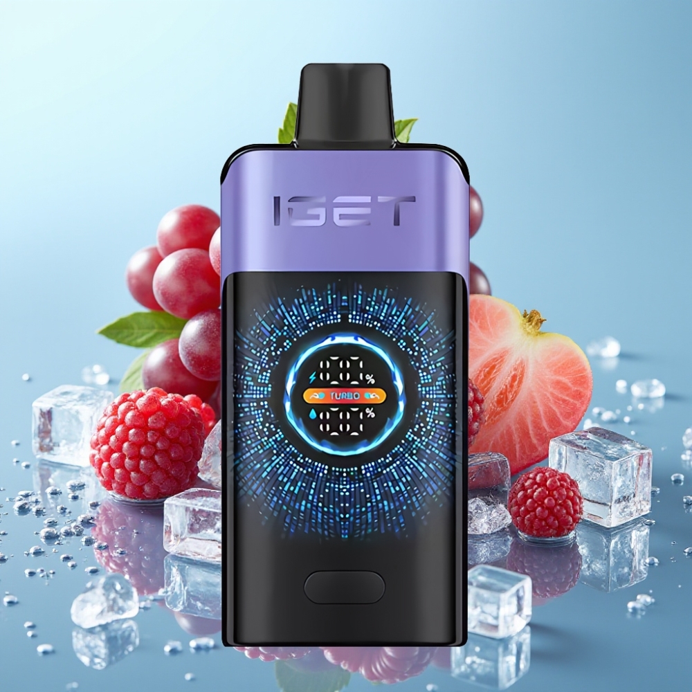 IGET ONE 12000 Puffs Vape Desechable con Pantalla Curva y Sabor Frambuesa Uva Hielo